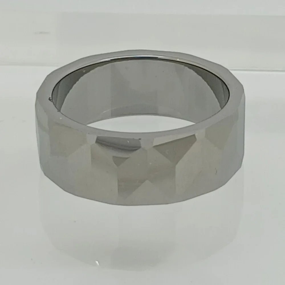 Vintage Tungsten Faceted Geometric Band Ring Silver 8mm Size 9.75 1990s Y2K NOS